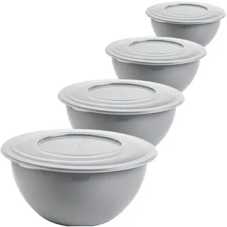 4er Set Kunststoff Salatschüsseln Rührschüssel Hell-Grau mit Deckeln 5 Liter