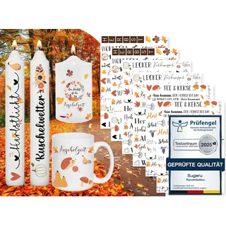Sugeru 6 PCS Kerzentattoo Wassertransferdruck | wasserschiebefolie kerzen | kerzenaufkleber sticker | Kerzen dekorieren | Sprüche,ostern,Lieblingsmensch,Happy Birthday(Herbst)