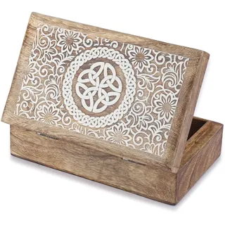 Ajuny Handgeschnitzte dekorative Schmuckschatulle aus Holz mit französischem Seil Mehrzweck Andenken Aufbewahrungs organisator im Vintage Stil Reise Schatztruhe Schmuckhalter ideal Geschenke, 8x5 Zoll