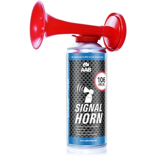 AAB Signal Horn – Laut Nebelhorn 106 dB(A) Mit Nicht Brennbarem Gas, Bis Zu 120 Kurze Pieptöne, Airhorn, Fußball Tröte, Gasfanfare, Pressluft Luftdruck Fanfare, Drucklufthupe, Tröte