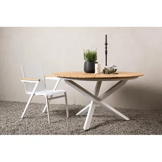 gardenson Gartentisch Ø 140 x 75 cm Weiß/Teak