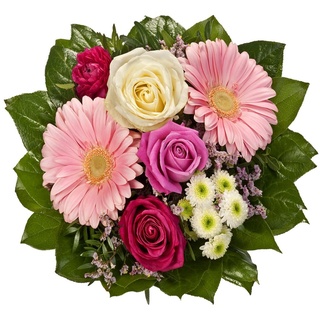 Dominik Blumen und Pflanzen, Blumenstrauß "Tango" aus 3 Rosen, Ranunkel, Chrysantheme und Gerbera