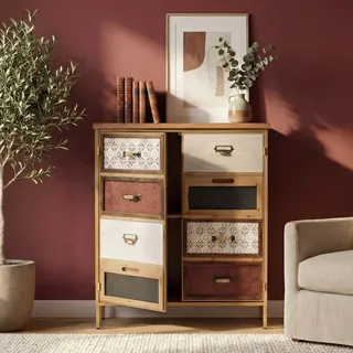 Apothekerkommode HWC-O79, Schrank Highboard Staufächer, Vintage Shabby-Look 94x80x35cm, rot/blau