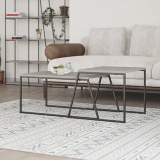Decortie Couchtisch Pal (2er-Set), moderner Couchtisch,Mokka hell 88 x 50 x 38 cm - Silber