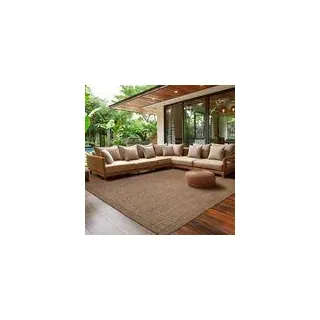 Outdoor Teppich Wetterfest Terrasse Balkon Garten Küchenteppich Einfarbiges Design Flachgewebe Sisal Look Waschbarer Teppich Verschiedene Große : 80 X 250 cm , Farbe : Braun - Braun