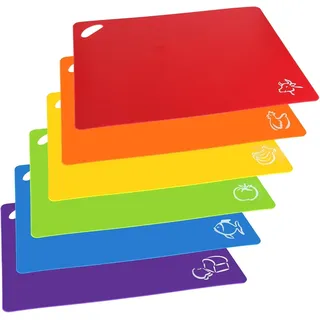 RONMOSNEA Schneidebretter Schneidematten 6er Set, flexibel Schneidebrett, spülmaschinenfest, BPA-Frei, rutschfest, Kunststoff, Lebensmittel-Symbole, groß 38 x 30,5 cm