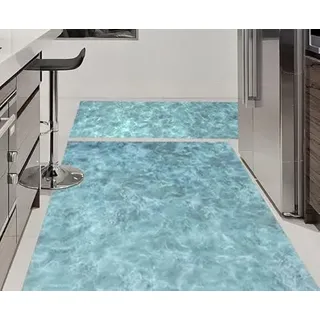 Tadi & Imperio1979 Vinylteppich aus PVC mit digitalem Design für Wohnzimmer, Küche, Wohnzimmer, Badezimmer oder Schlafzimmer mit Rückseite, rutschfest und leicht, blau, türkis