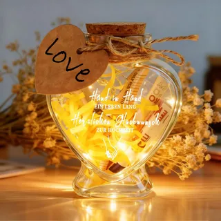 Hochzeitsgeschenke Geld Leuchtflasche, Herzförmige LED Flaschenlich mit Korken, Hochzeitsgeschenke für Brautpaar, Hand in Hand Geldgeschenke Hochzeit Hochzeitskasse Spardose