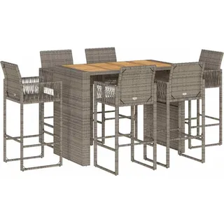 vidaXL 7-tlg. Gartenbar-Set ohne Kissen Grau Poly Rattan Akazie - Grau