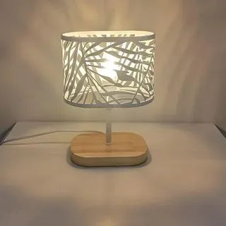Osairous Nachttischlampe Holz, Tischlampe Moderne E14, Nachttischlampe Schwarz mit Holzsockel und Metallschirm Tischlampe Kinder für Wohnzimmer Schlafzimmer Bar, Weiß