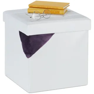 Relaxdays Sitzhocker , Weiß , Holzwerkstoff, Kunststoff, Textil , 37x38x37 cm , Wohnzimmer, Sessel, Hocker & Hockerbänke, Sitzhocker