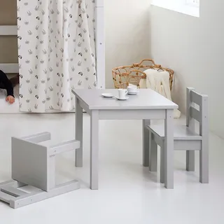 Hoppekids Kindersitzgruppe MADS 1 Tisch, 1 Stuhl Kiefer lackiert grau