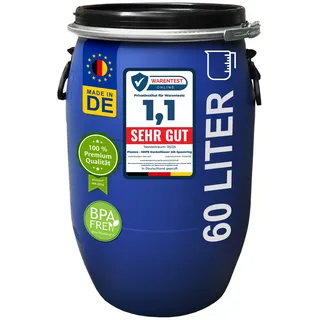 plasteo® 60 Liter Deckelfass Weithalsfass Lagerfass Transportfass Kunststofffass Futtertonne Weithalstonne inkl. Gefahrgutzulassung