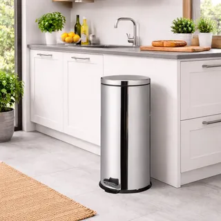 30 Liter Edelstahl Mülleimer Treteimer Abfalleimer Pedelmülleimer - Silber