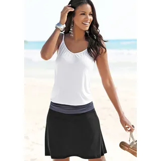 Strandkleid BEACHTIME BY LASCANA "aus Viskosejersey mit Raffung auf Hüfthöhe, Spaghettiträger", Damen, Gr. 34, N-Gr, schwarz (schwarz, grau), Jersey, Obermaterial: 100% Viskose, figurumspielend kniefrei, V-Ausschnitt, Kleider Strandkleid, Kurzes Sommerkleid, luftiges Jerseykleid, Spaghettikleid, casual, Topseller