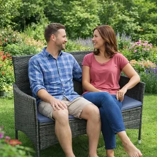 Gartenbank Rattan Gartenmöbel 2-Sitzer Rattanmöbel Sitzbank mit Sitzkissen Grau - Schwarz