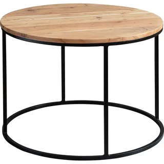 FineBuy Couchtisch Akazie Massivholz rund 60cm Wohnzimmertisch Handgefertigt