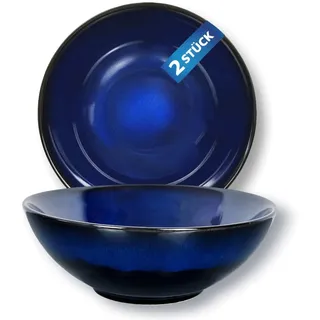 Urban Lifestyle Ramen Schüssel Set 2er Yuna, Keramik Ramen Bowl Ø 20 cm,1000ml, schwarz/blau schattierte Glasur, Reisschale, Suppenschüssel & Salatschüssel