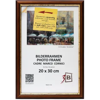 3-B Bilderrahmen BARI RUSTIKAL - Dunkel Braun/Gold - 20x30 cm - Holzrahmen, Fotorahmen, Portraitrahmen mit Acrylglas