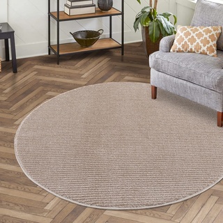 carpet city Teppich Einfarbig Beige Wohnzimmer - Rund 160x160 cm - Hochtief-Streifen-Muster, 3D-Effekt - Kurzflor Teppiche Modern - Deko Home&Living