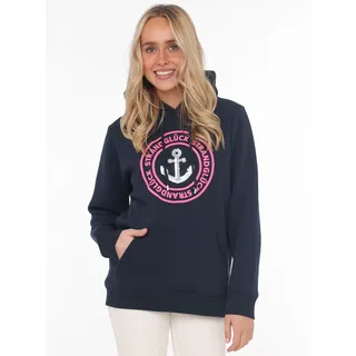 Zwillingsherz Kapuzensweatshirt, mit neonfarbenen Stickereien und Pailettenanker, blau