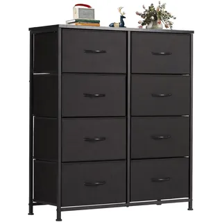 NEWBULIG Kommode Mit 8 Schubladen,Truhenturm Mit Leicht Ausziehbaren Stoffbehältern,Hölzerne Oberseite Stabilem Stahlrahmen,Organisatorische Aufbewahrung Für Wohnzimmer,Redroom,Schrank,Flur,Rost