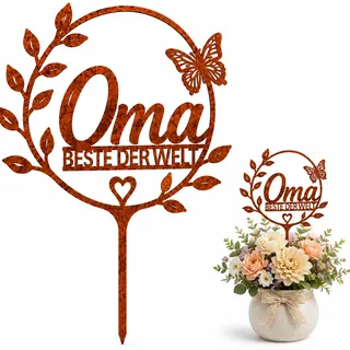 YJAUBKJOG Oma Geschenk, Gartenstecker Rost Beste Großmama der Welt, Metall Schild Schmetterling Rostoptik, Gartendeko Rost Blumenstecker, Geschenk Oma Geburtstag, Muttertag & Weihnachten, 12x28 cm