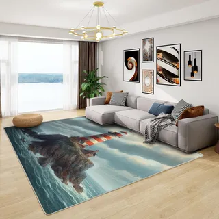 Generisch Nautische Deko - Teppich Wohnzimmer Schlafzimmer Nautisch, Kleiner Teppich Maritim, Weich Kurzflor & Waschbar & rutschfest Fussmatte Innen, Kinderteppich 50x80 cm