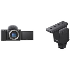 Sony Alpha ZV-E10 | APS-C spiegellose Wechselobjektiv-Vlog-Kamera (schwenkbarer Bildschirm für Vlogging, 4K-Video, Echtzeit-Augen-Autofokus), Schwarz +Mikrofon ECM-B10 (Kompakt, Kabellos, Batterielos)