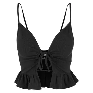 URBAN CLASSICS Ladies Waffle Pique Ruffle Top - Schwarz - S