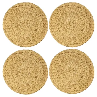 HMF Tischset rund geflochten aus Wasserhyazinthe, Platzset abwaschbar | 4er Set | 35 cm