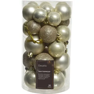 Decoris Weihnachtskugeln Kunststoff Perlenmix 30-teilig mehrfarbig - Creme