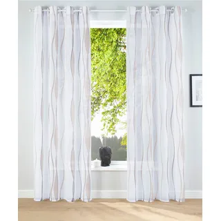 Gardine OTTO HOME "Dimona" Gr. 5, grau (weiß, taupe), B:140cm H:265cm, Voile, Polyester, Gardinen, Gardine, 2-er Set, transparent, Voile, Polyester, Wellen