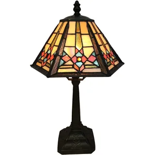 Bieye L30791 Mission Style Tischlampe Tiffany Buntglas Nachtlicht mit sechseckigem Kegellampenschirm, 25,4 cm B x 40,6 cm H