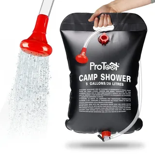 ProTool Solardusche Camping 20L – Tragbare Campingdusche mit Schlauch und Duschkopf – Mobile Outdoor Dusche mit Solarheizung bis 45°C – Für Garten, Festival, Strand & Wohnmobil