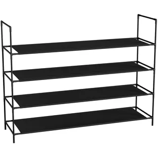 Sekey Schuhregal 4 Ebenen mit Vlies-Shelves, stapelbar & platzsparend, Metall-Vlies-Kombi für 20-24 Paar Schuhe (98,5×28×75 cm, Schwarz)