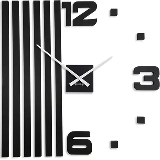 Wanduhren DIY Holz Eiche Lamellen große Wanduhr 100cm 3D Wanduhr Modern Design EKO Wanduhren Wandtattoo Dekoration Uhren für Büro Wohnzimmer Schlafzimmer (XXL 100cm shwarz, weiße Zeiger) - Schwarz