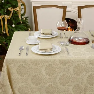 Romanstile Rechteckige Tischdecke Outdoor Beige Creme 140x180 cm, Abwaschbar & Wasserabweisend – Elegante Barock Tischdeko Rechteckig Table Cloth für Familienessen,Frühling,Ostern,Hotel,Sommer