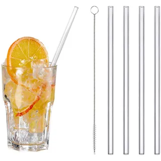 Cepewa Glas Strohhalme/Trinkhalme, gerade - 4 Stück mit Reinigungsbürste