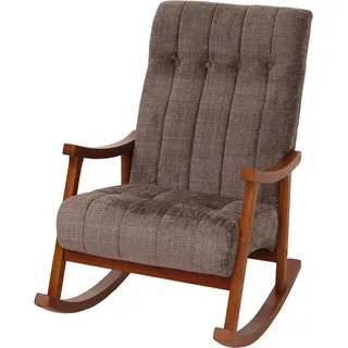 MCW Schaukelstuhl K10 Holz MVG Stoff/Textil Chenille 465g/m2 Braun Gestell Walnuss-Optik