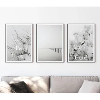 timalo SALT-AND-LIGHT® Christliche Wandbilder Bibelverse Deutsch Poster 3 Stück im 3er Set Wanddeko Wohnzimmer Deko Schlafzimmer | Jahreslosung 2025 | A4