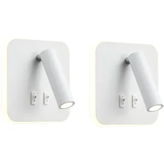 uksunvi LED-Wandleuchte, Nachttisch-Lesewandleuchte, 12W LED Wand-Leselampen, verstellbarer Strahler (3W +9W 3000K Warmes Licht) schwarz (Quadratisch weiß 2PCS)