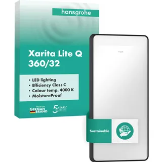 Hansgrohe Xarita Lite Q Spiegel, horizontale LED-Belechtung, 360x30x700mm, Wandschalter, 54955670, Farbe: Mattschwarz,