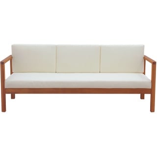 Gartensofa 3-Sitzer Massivholz und beigefarbene Kissen L190 cm AKIS