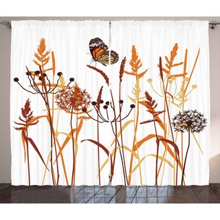 ABAKUHAUS Schmetterling Rustikaler Gardine, Zusammensetzung mit Blättern, Schlafzimmer Kräuselband Vorhang mit Schlaufen und Haken, 280 x 225 cm, Orange Bordeauxrot