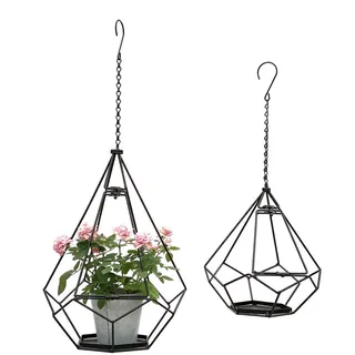 DanDiBo Blumenampel Innen Metall Wand 64 cm & 82 cm 2er Set mit Tür 6 Ecken , Schwarz , 34x82x34 cm , Wohnzimmer, Wohnzimmertische, Blumenständer