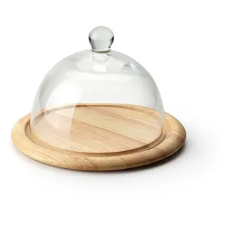 Continenta Käseglocke 2-tlg Ø 20 cm H: 14 cm Glas Holz Beige/Transparent