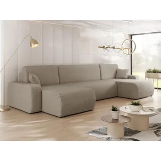 Mirjan24 Eckcouch Cord U-Form 2-Sitzer Beige