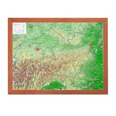 Georelief 3D Reliefkarte Österreich - mit braunem Holzrahmen - klein