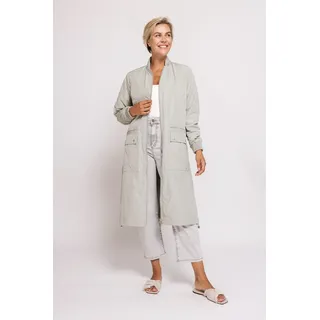 Langmantel ZHRILL "PANTA", Damen, Gr. S, grau (grün), Web, Obermaterial: 100% Polyester, unifarben, lässig geschnitten kniebedeckend, Rundhals, elastischer Bund, Mäntel Langmantel, kniebedeckende Länge, mit 2-Wege-Reißverschluss, mit Stehkragen
